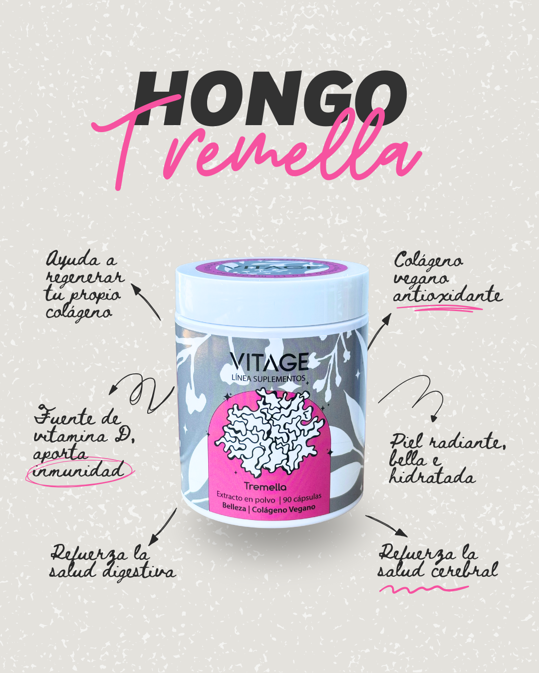 Tremella Colágeno Vegano | 90 cápsulas de extracto hongo