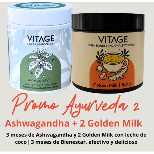 Promo Ayurveda 2 x 3 meses – Ashwagandha + 2 Golden Milk